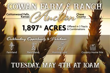 Kansas Ranch Auction - Cowan Farm & Ranch - Cottonwood, KS offered by Hall and Hall
