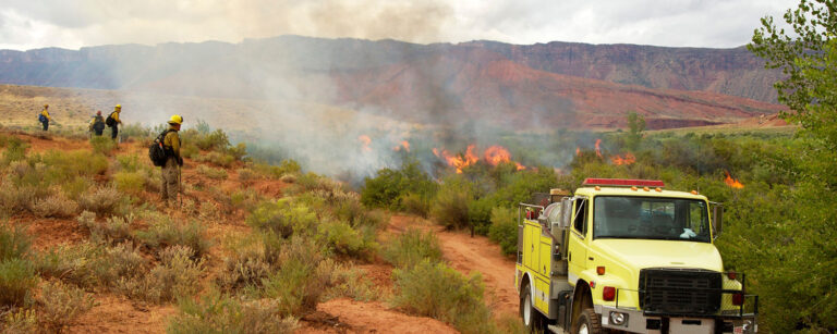 fire truck and wildfire