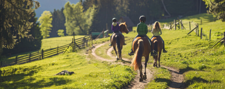 three kids horseback