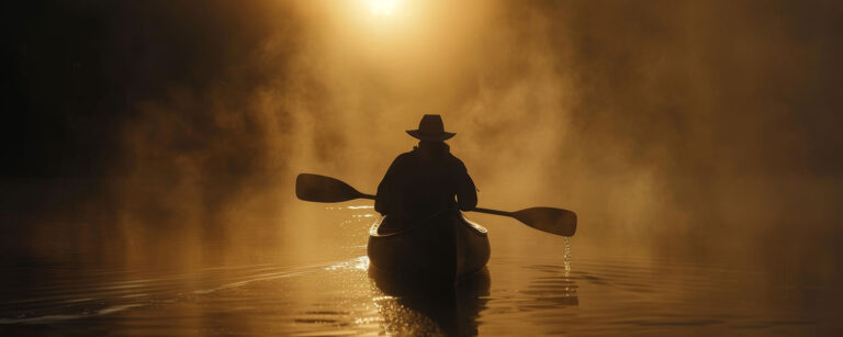 canoeist in fog