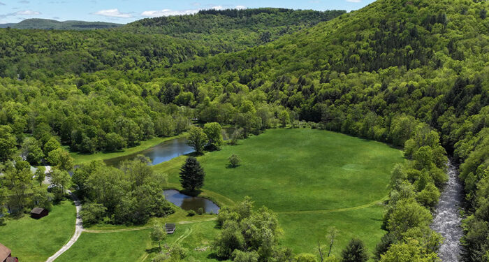 overview of the Willo Preserve with buildings and ponds
