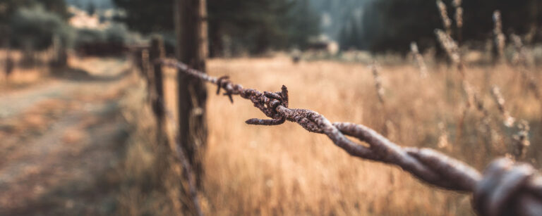 old wire fence along field