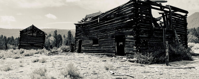 two old log cabins falling down