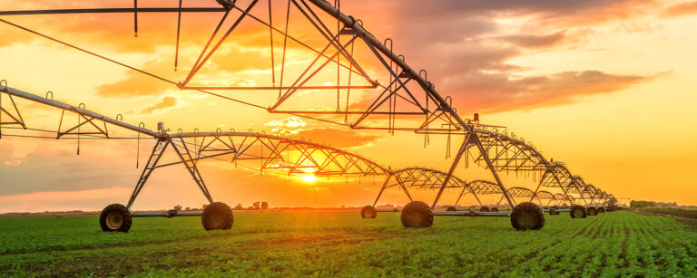 Irrigation pivot with sunset
